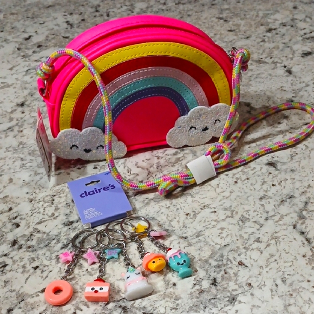 Claire's Rainbow Cloud Bag with Bff Keychain Charms